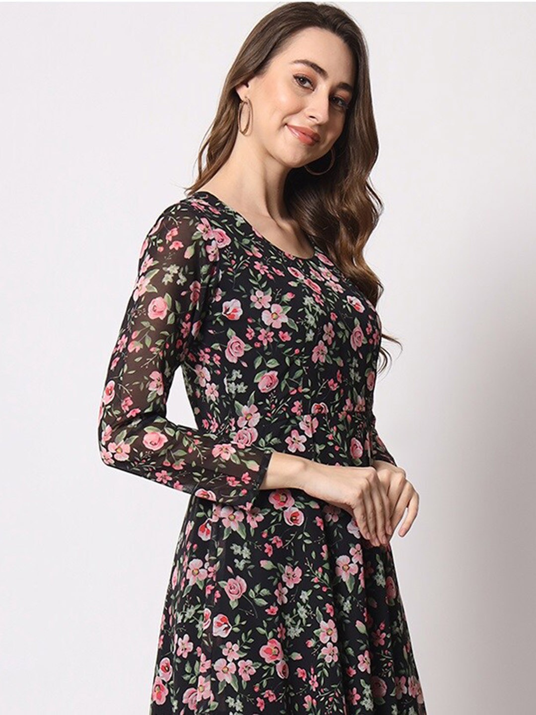 

KALINI Floral Printed Fit & Flare Midi Dress, Black