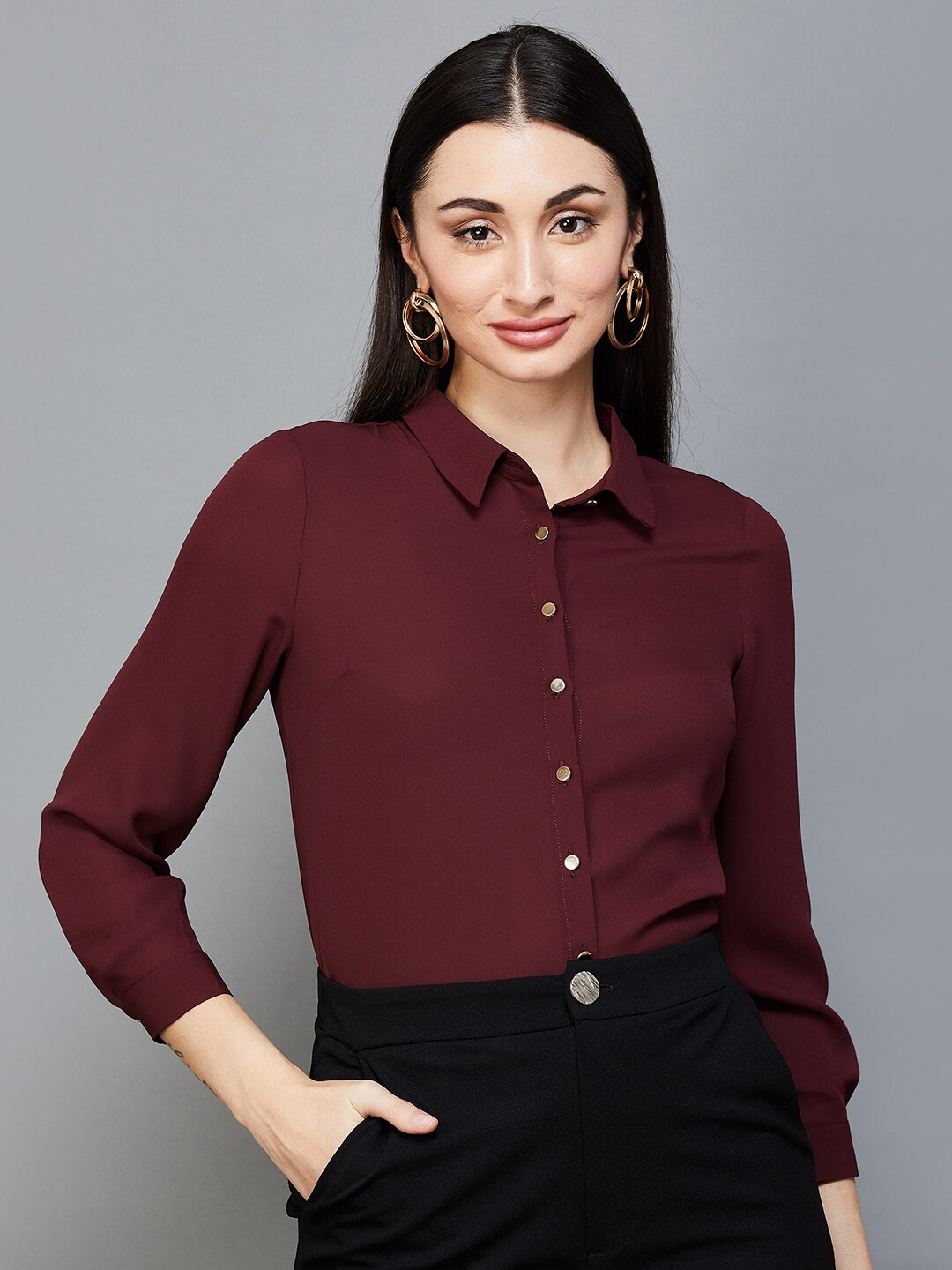 

CODE by Lifestyle Cuffed Sleeves Shirt Style Top, Red