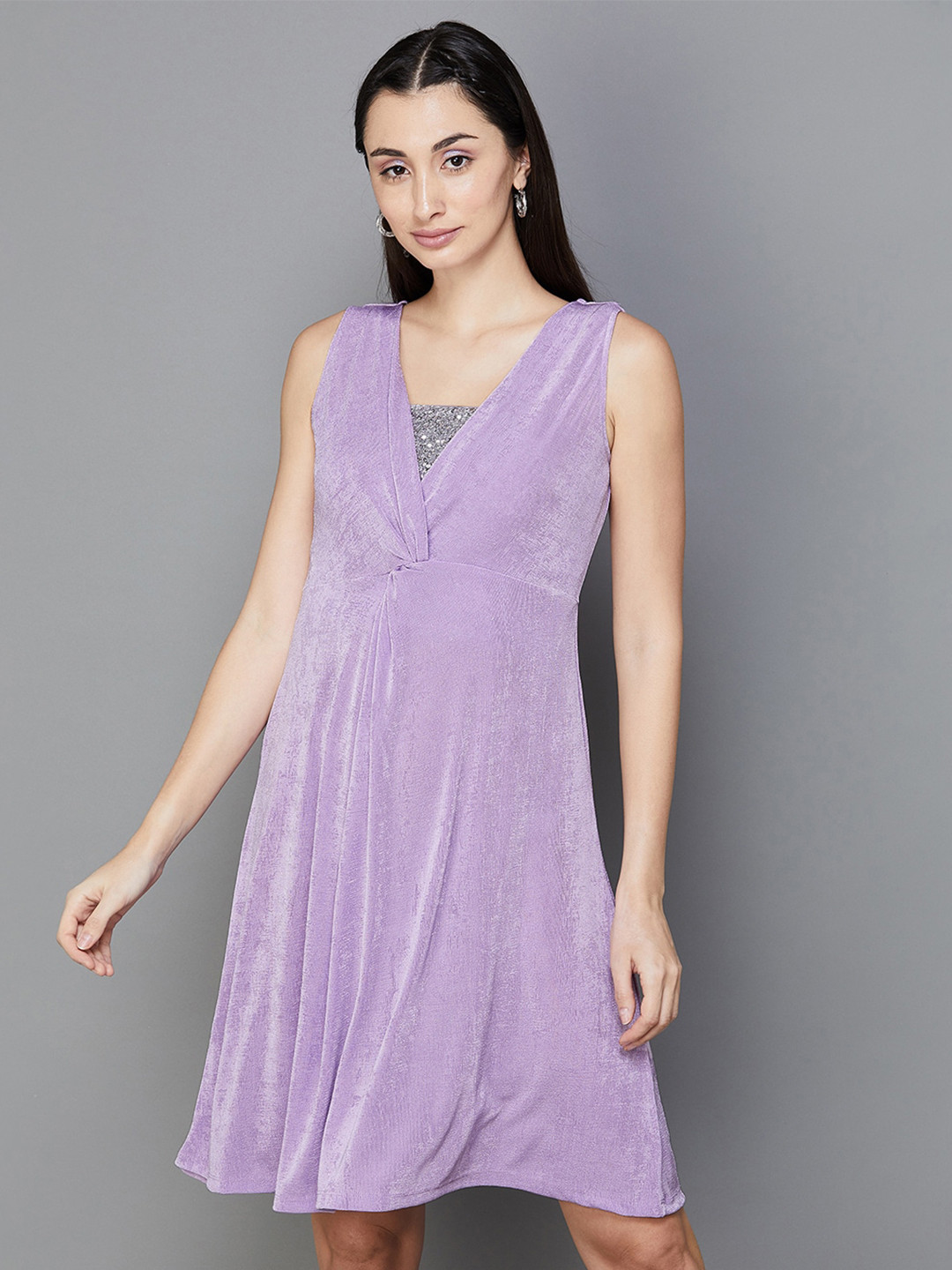 

CODE by Lifestyle V-Neck Fit and Flare Dress, Lavender