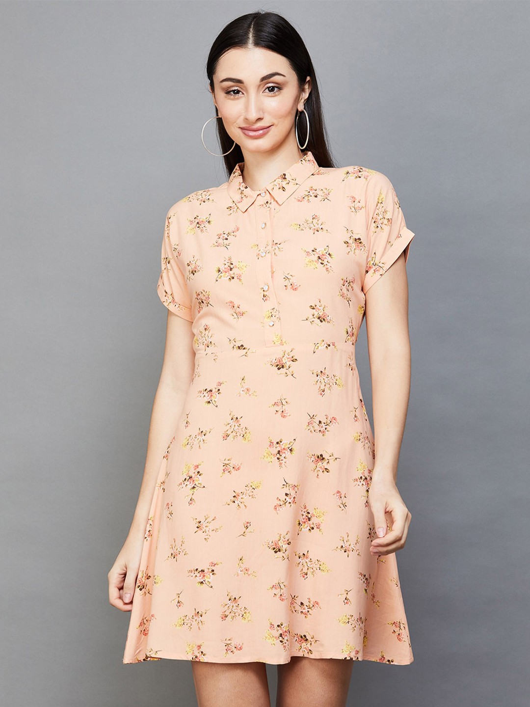 

CODE by Lifestyle Floral Print Shirt Collar Shirt Dress, Coral