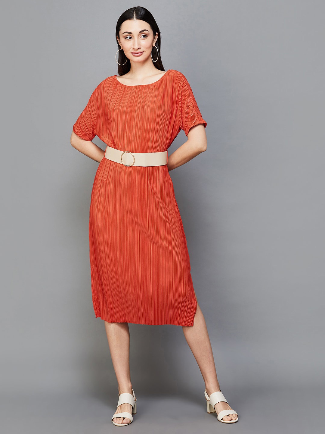 

CODE by Lifestyle Opaque Striped A-Line Midi Dress, Orange