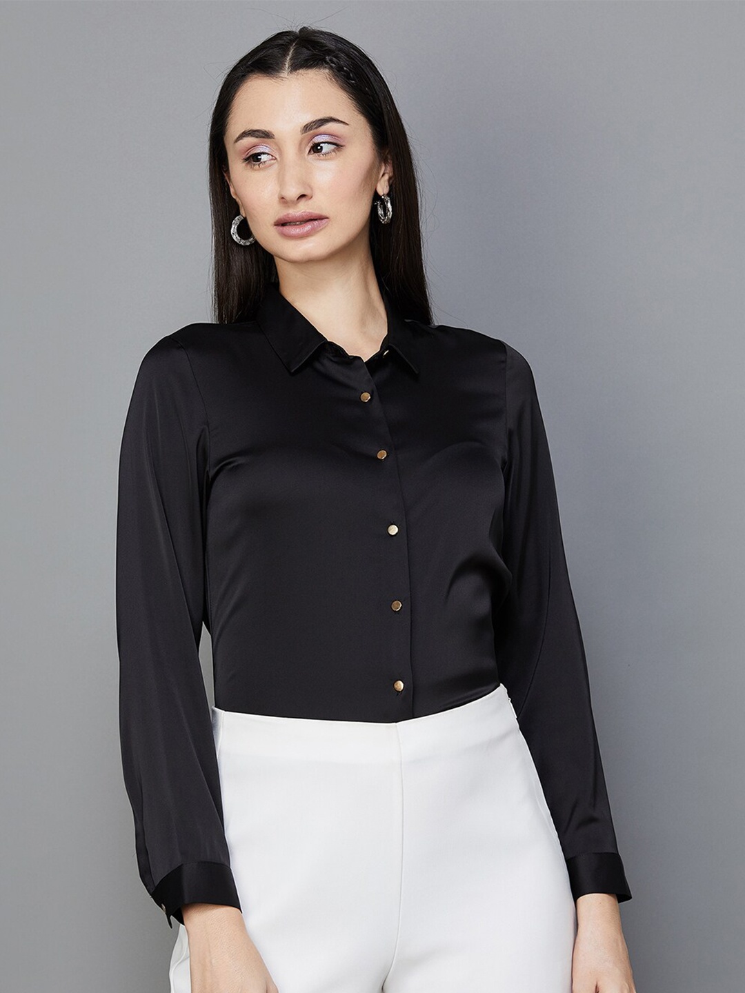 

CODE by Lifestyle Cuffed Sleeves Shirt Style Top, Black
