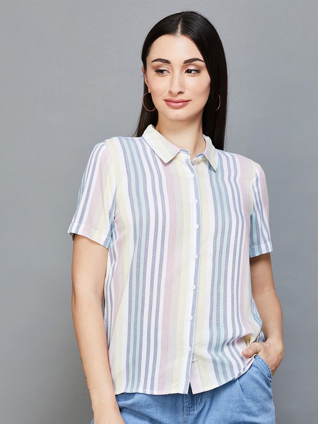 

Fame Forever by Lifestyle Striped Shirt Style Top, White