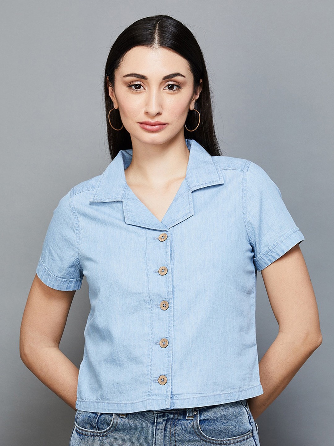 

Fame Forever by Lifestyle Cotton Shirt Style Top, Blue