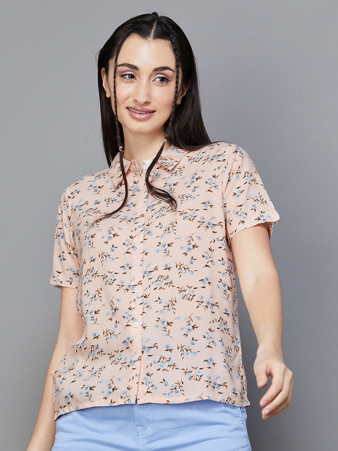 

Fame Forever by Lifestyle Floral Print Shirt Style Top, Peach
