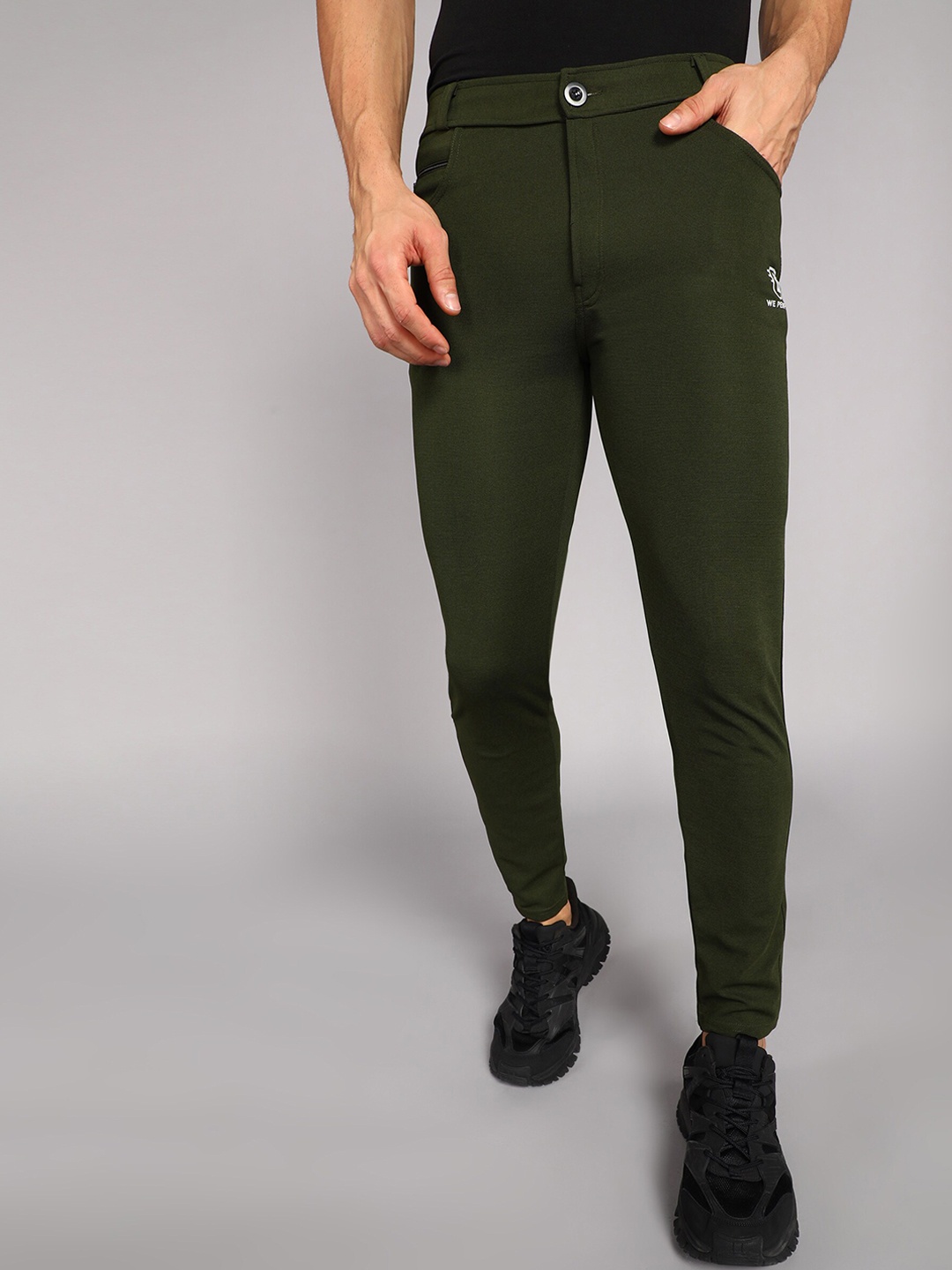 

WE PERFECT Men Relaxed Straight Fit Cotton Trousers, Olive