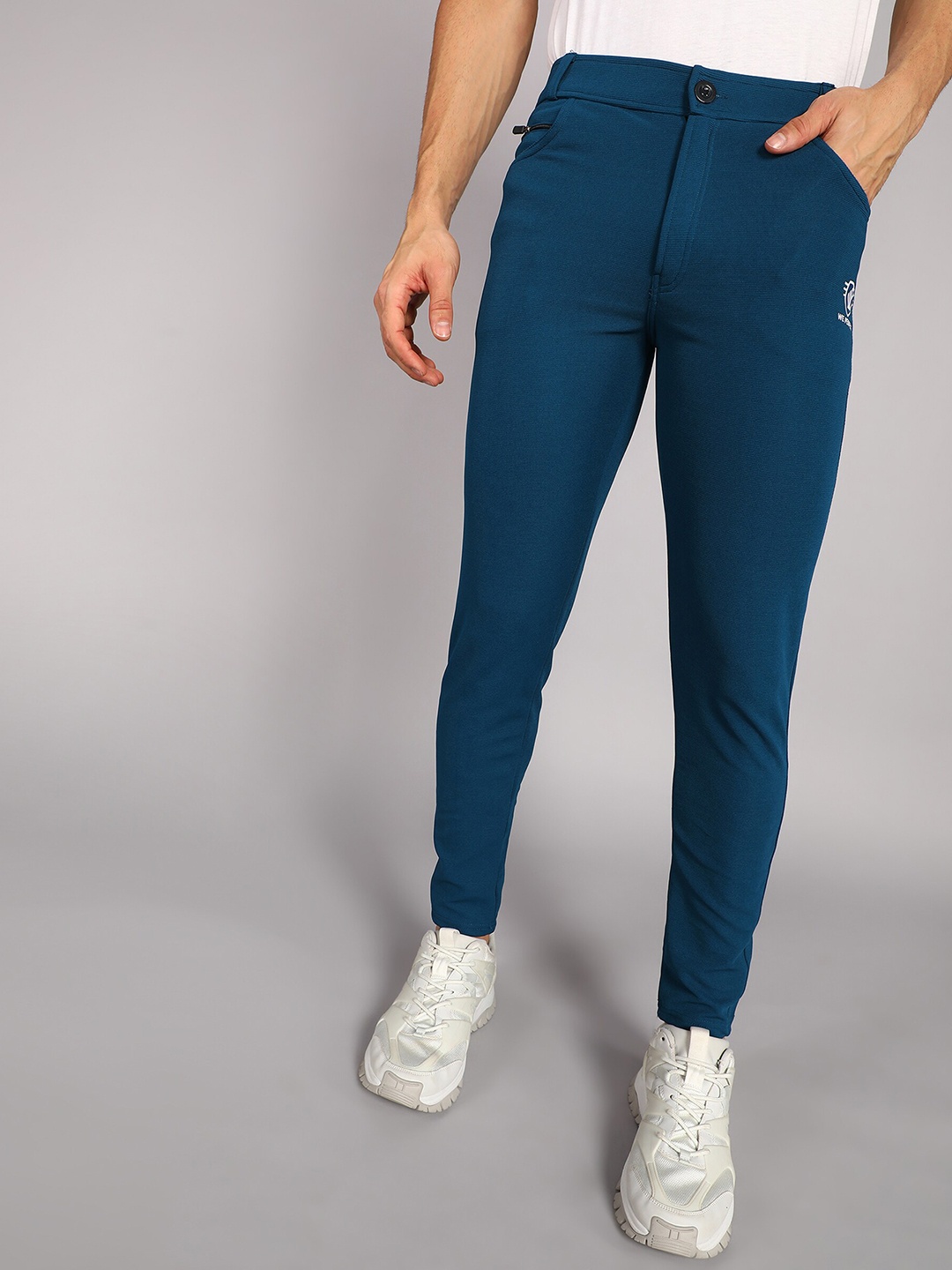 

WE PERFECT Men Relaxed Straight Fit Cotton Trousers, Blue