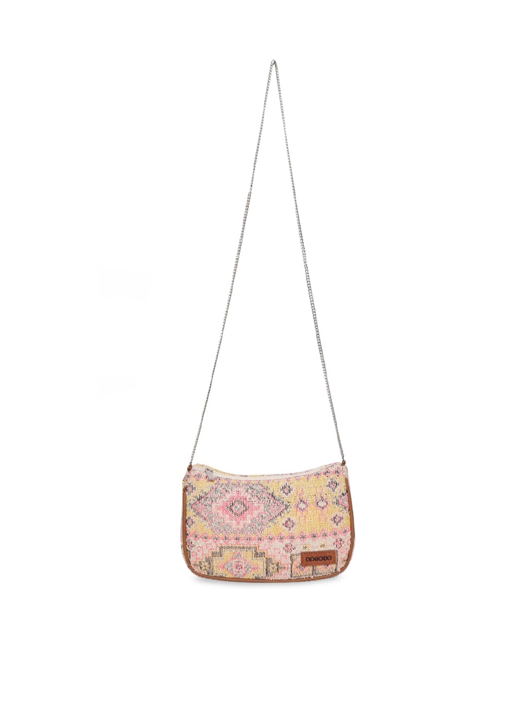

ASTRID Self Design Half Moon Sling Bag, Yellow