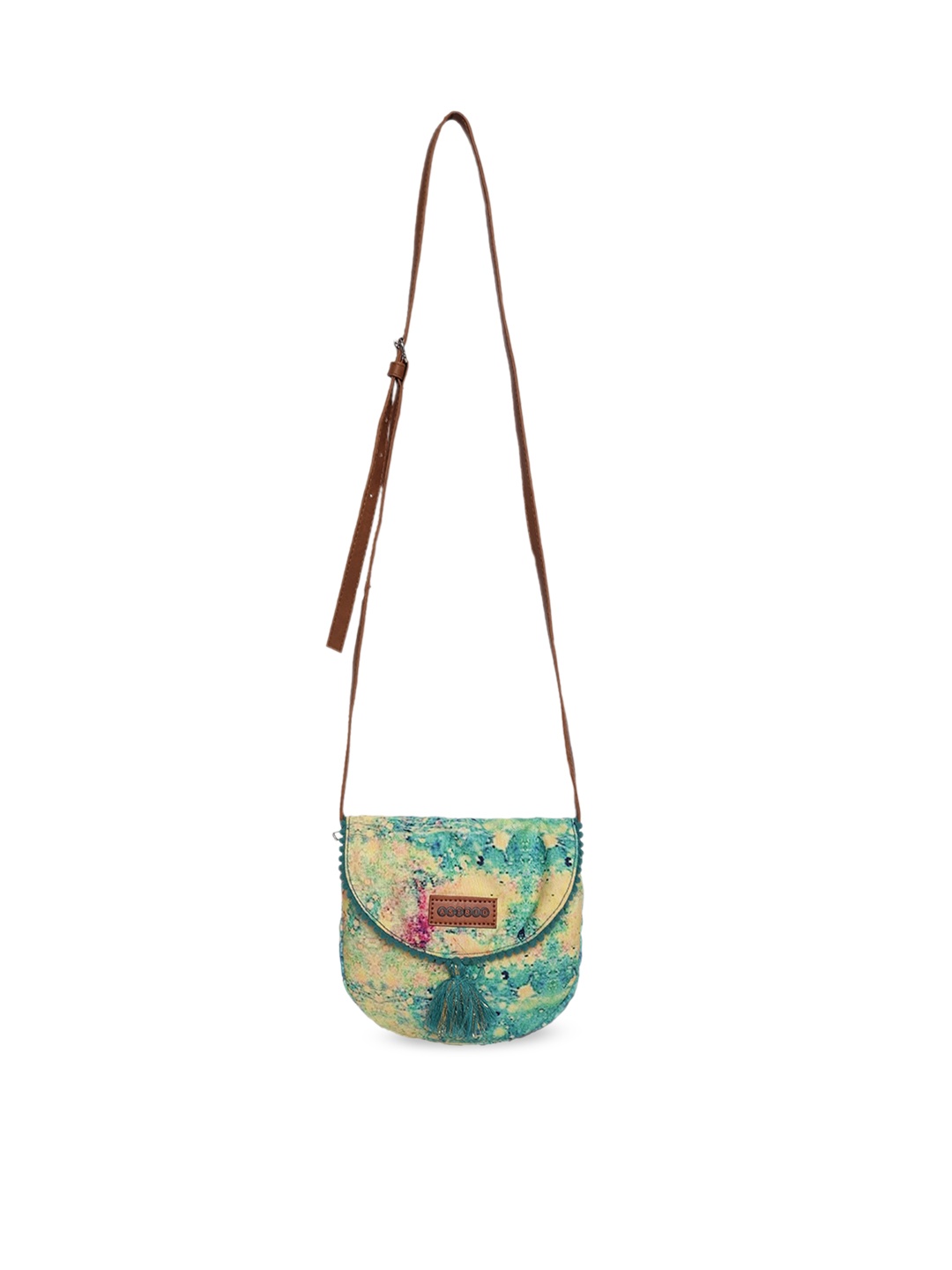 

ASTRID Abstract Printed Structured Sling Bag With Tasselled Detail, Blue