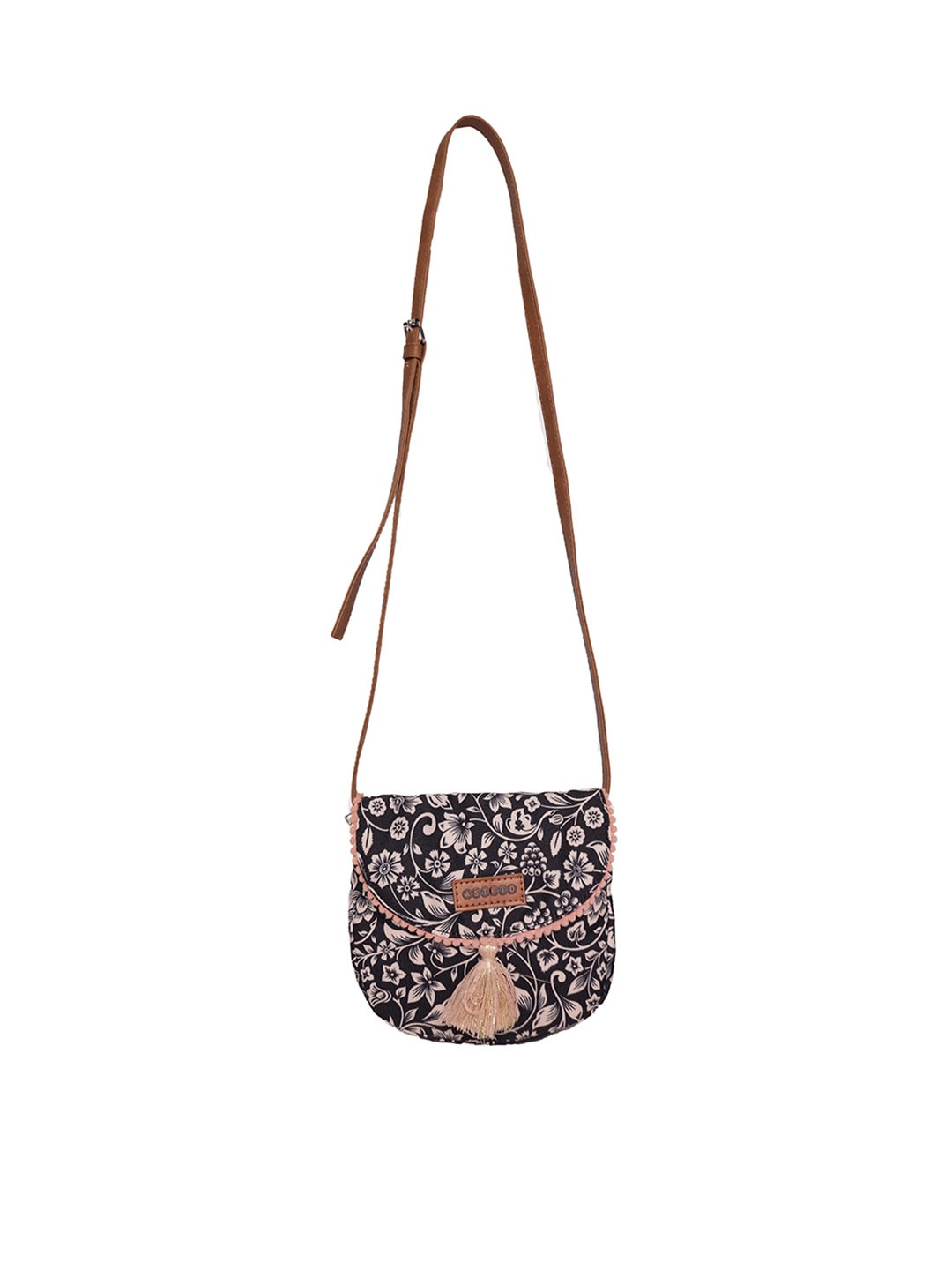 

ASTRID Floral Printed Structured Sling Bag with Tasselled Detail, Black