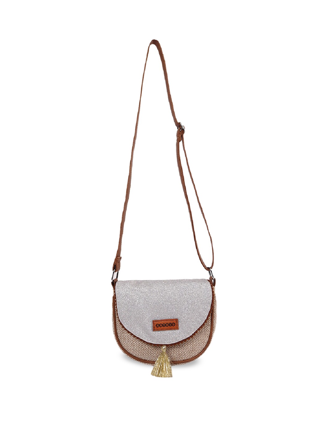 

ASTRID Structured Cotton Sling Bag With Tasselled, Silver