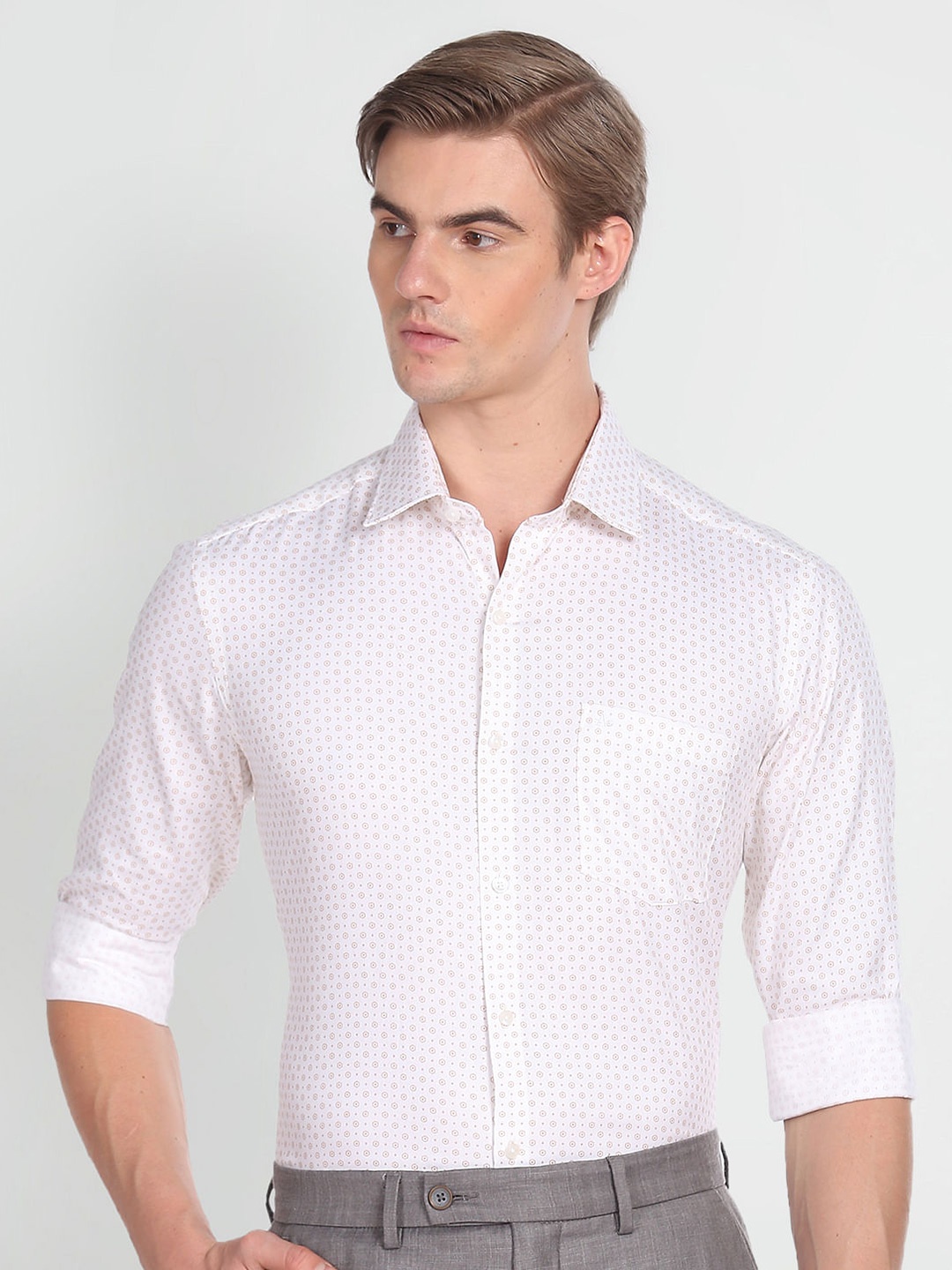 

Arrow Slim Fit Opaque Printed Cotton Casual Shirt, Beige