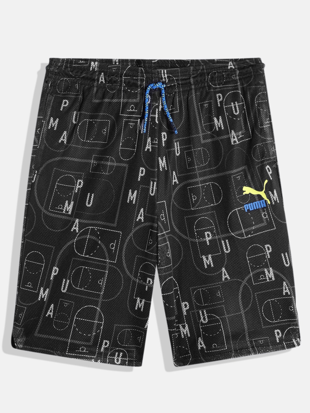 

Puma Boys Typography Printed Loose Fit Shorts, Black