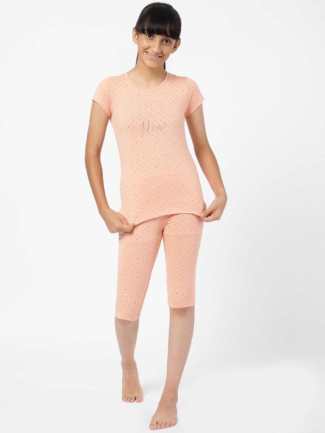 

Sweet Dreams Girls Typography Printed Pure Cotton Night Suit, Pink