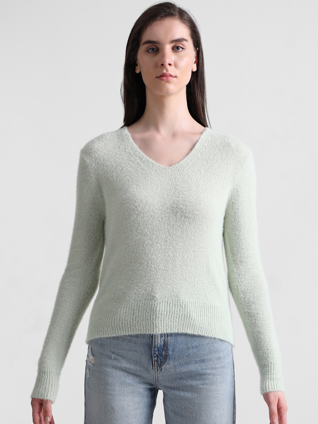 

ONLY V- Neck Ribbed Knitted Pullover, Sea green