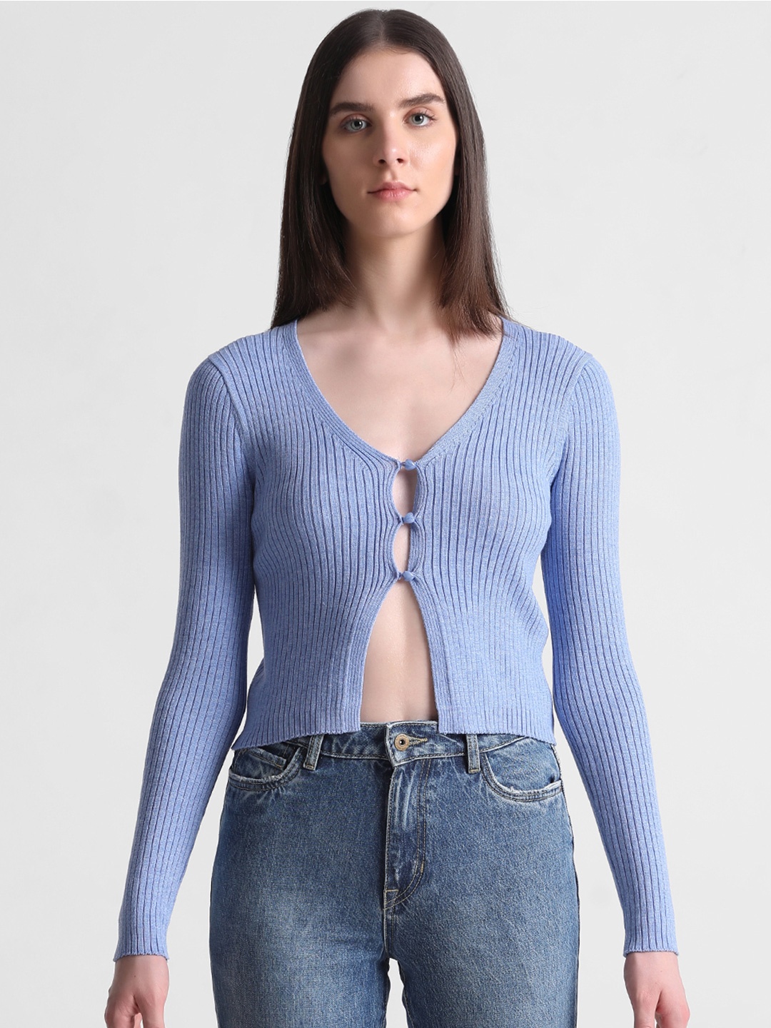 

ONLY Women Ribbed Crop Cardigan Sweater, Blue