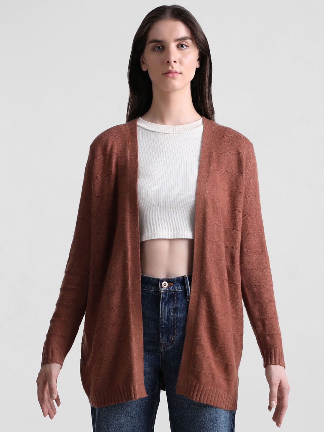 

ONLY Onlkatia Ls Struct Open Cable Knit Cardigan, Brown