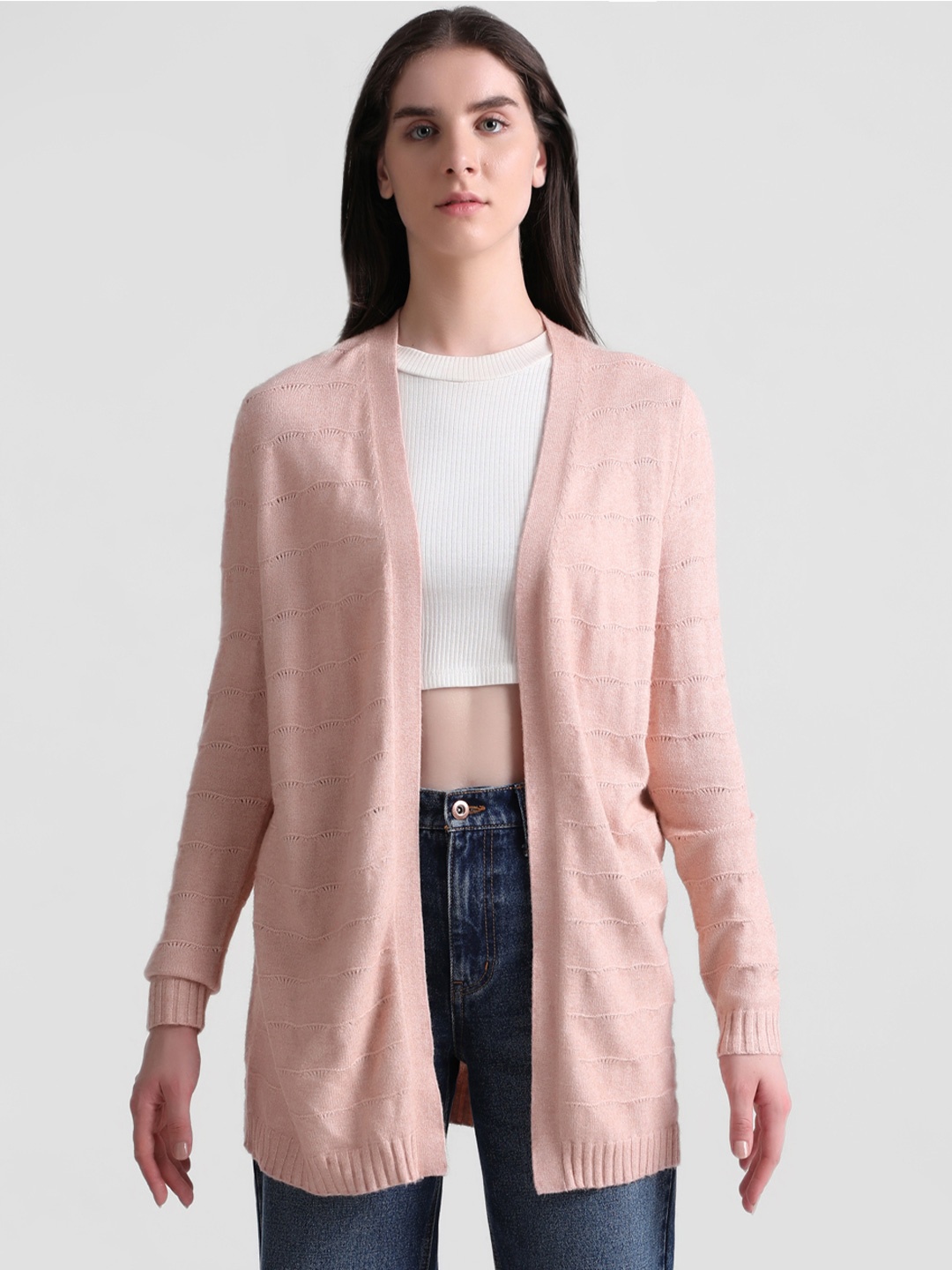 ONLY Women Open Knit Front-Open Sweater, Peach