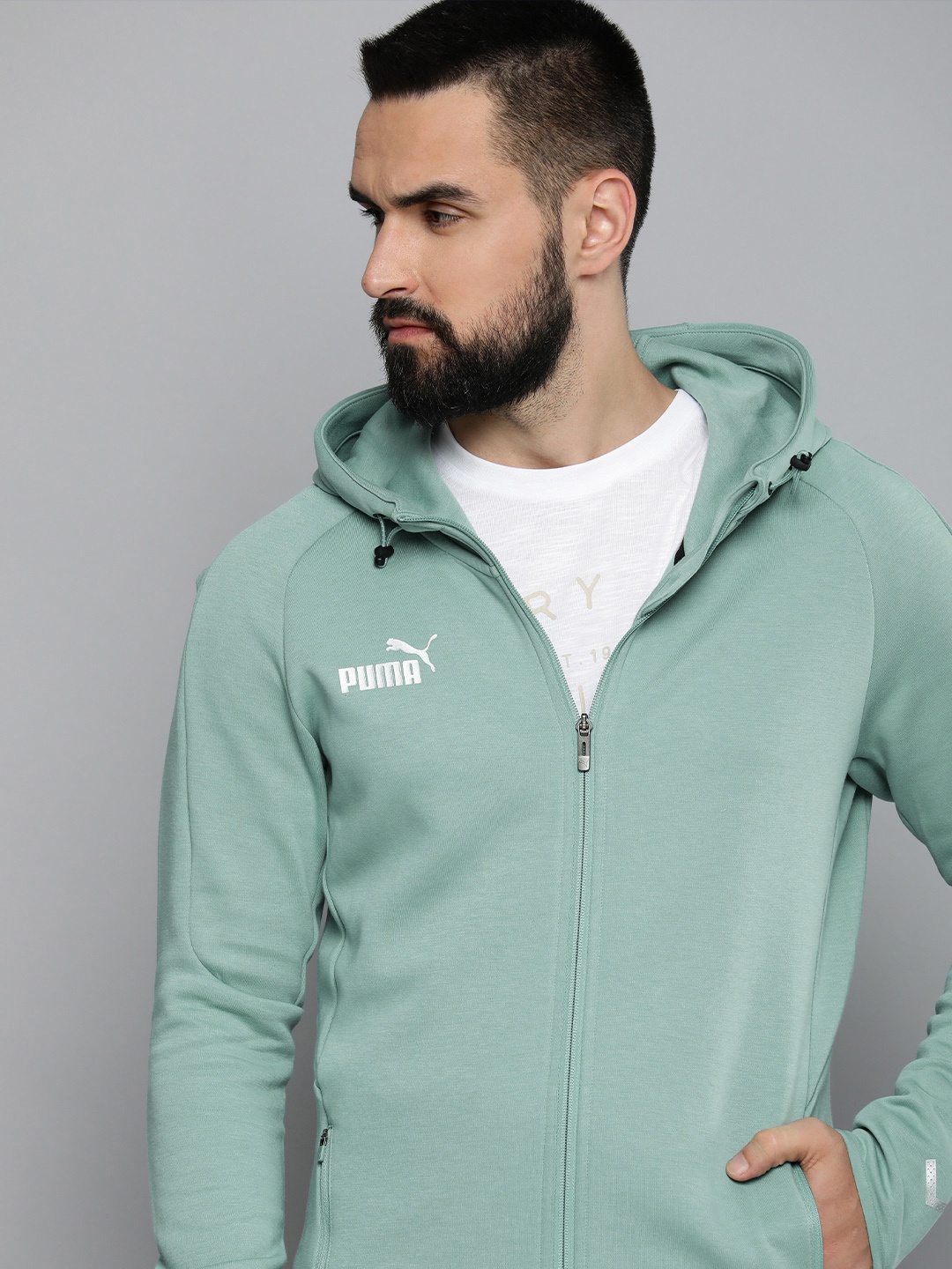 

Puma Brand Logo Printed dryCELL Hooded Sporty Jacket, Green
