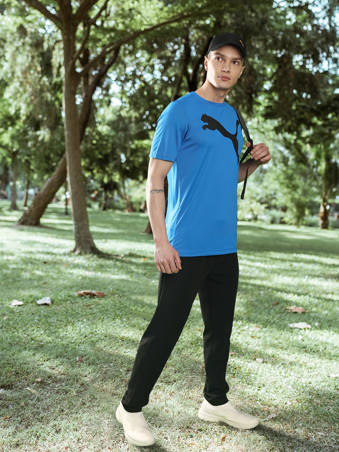 

Puma Men Active Big Brand Logo Print Knitted Outdoor Sports T-shirt, Blue