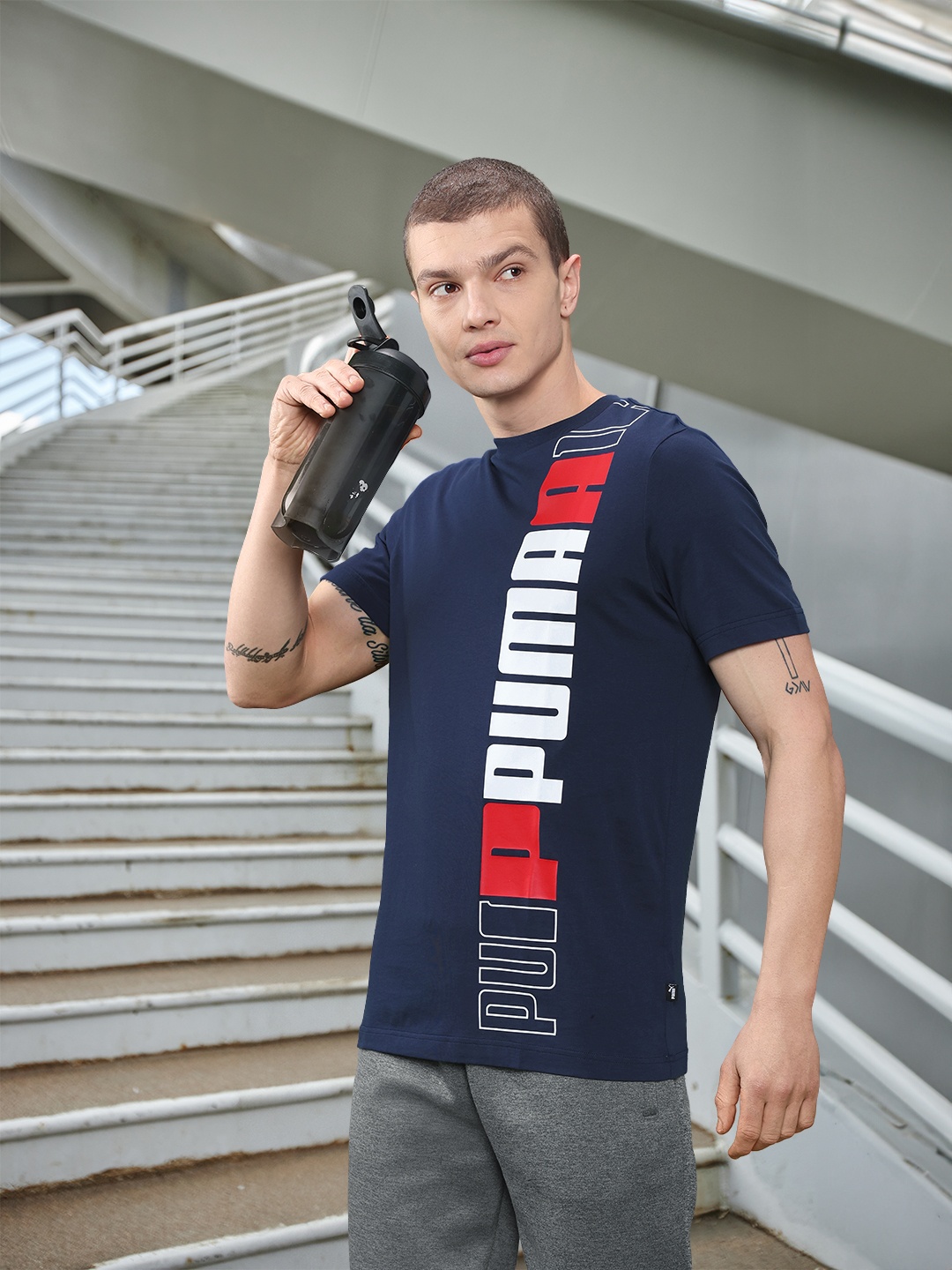 

Puma ESS Logo Printed Cotton T-shirt, Navy blue