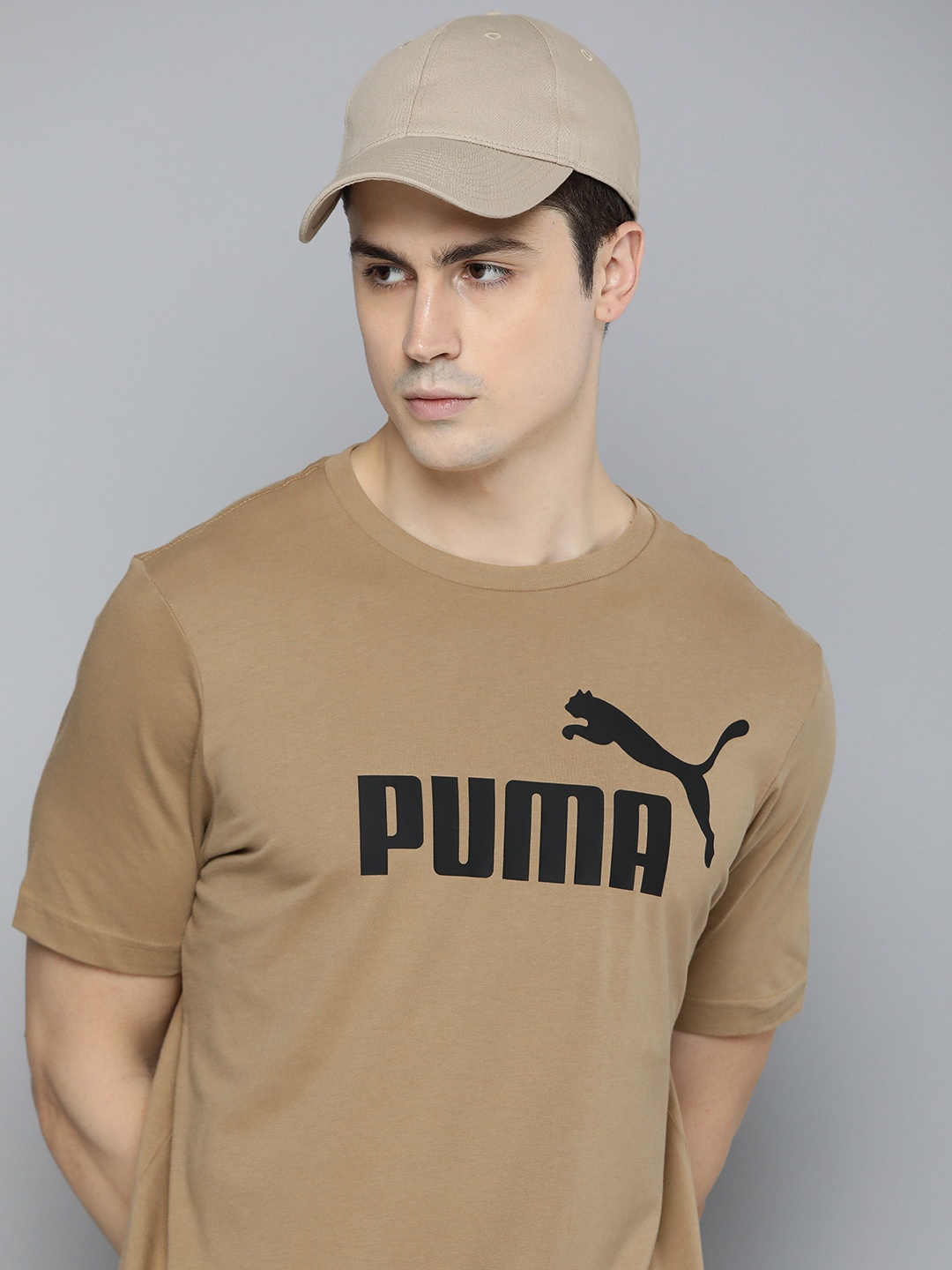 

Puma ESS Logo Printed Pure Cotton T-shirt, Beige