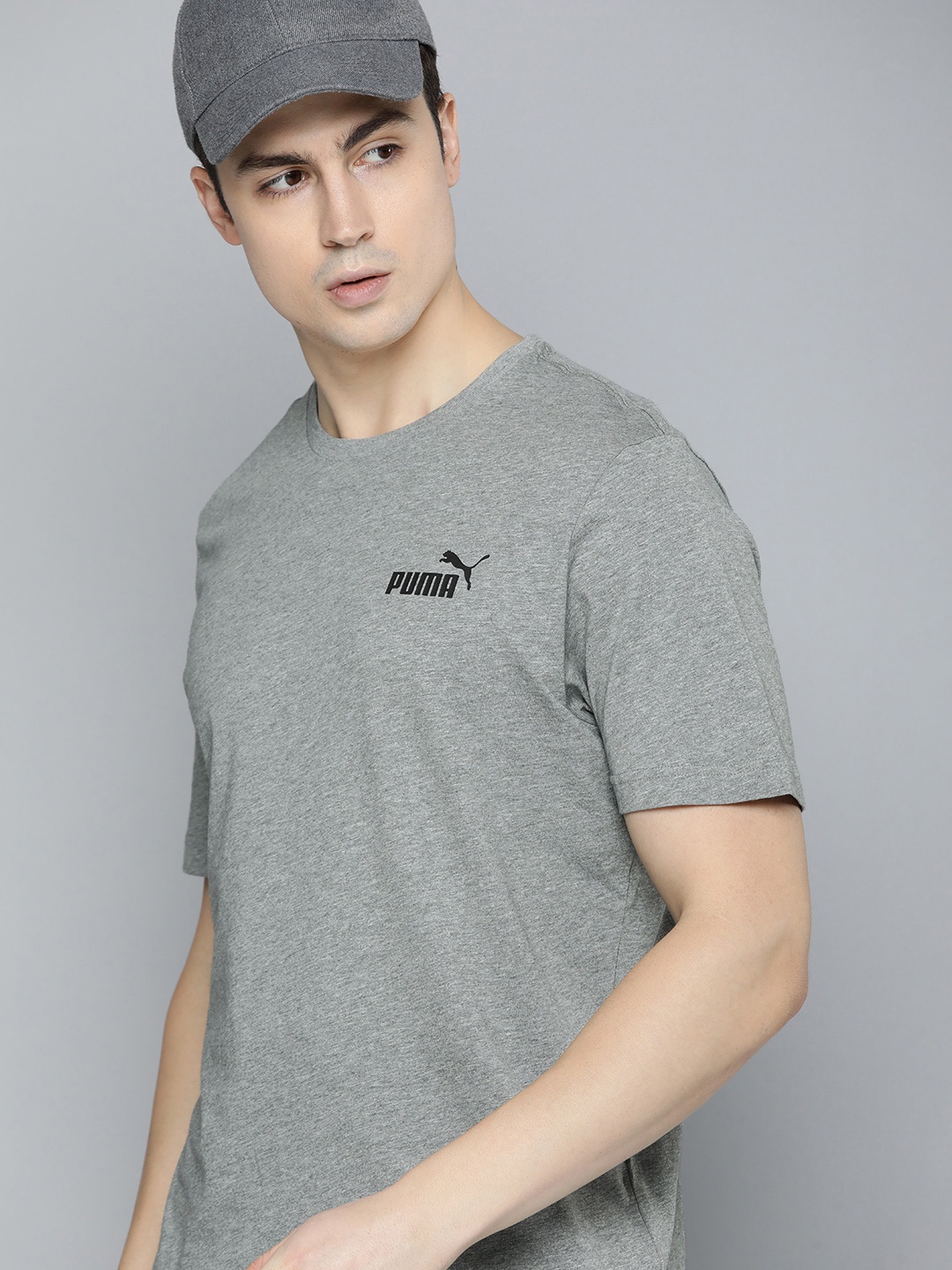 

Puma Essentials Logo Printed Pure Cotton T-shirt, Grey melange