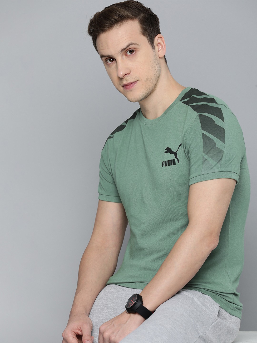 

Puma Brand Logo Printed Slim Fit T-shirt, Green