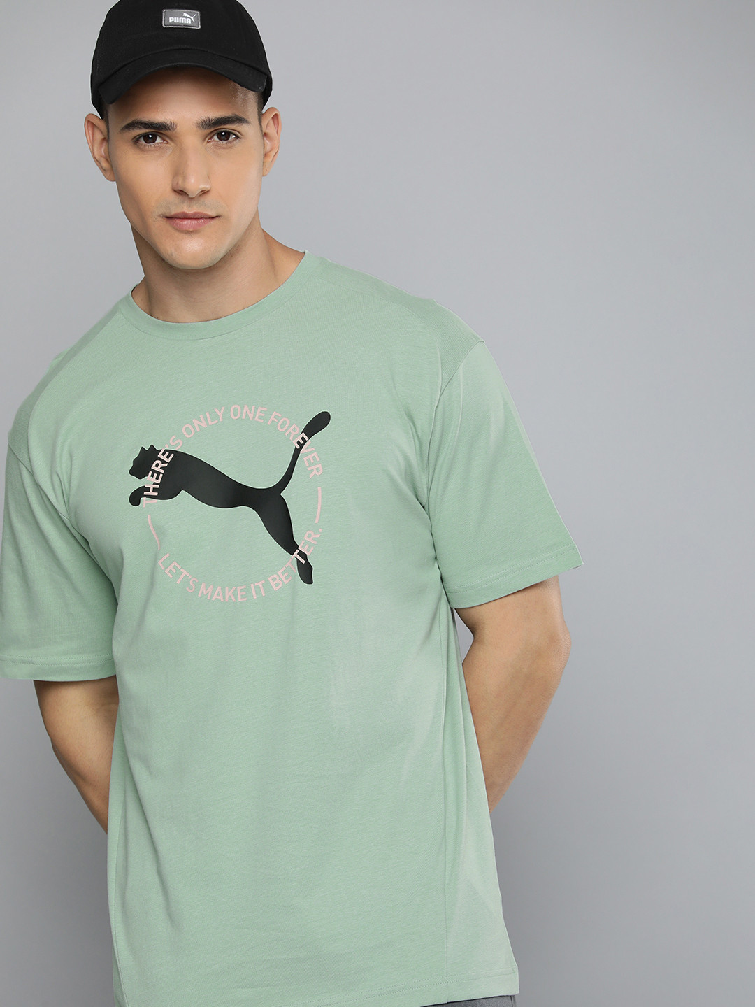

Puma Pure Cotton Brand Logo Printed Raglan Sleeves Relaxed Fit Outdoor T-shirt, Green