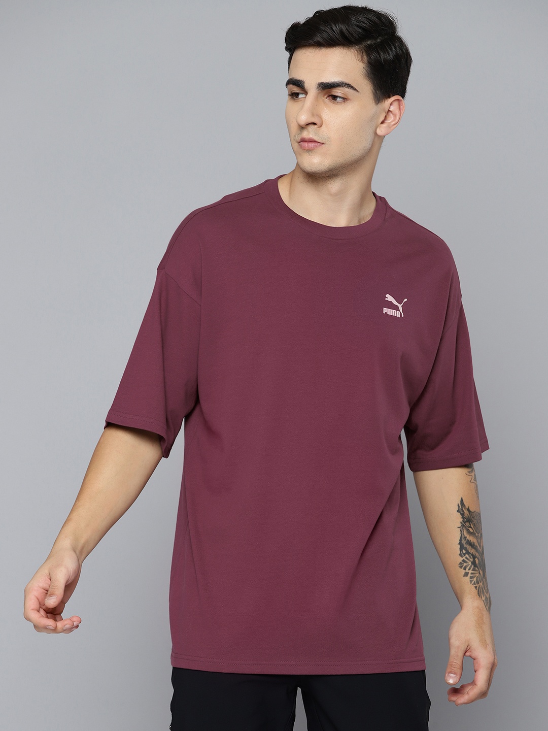 

Puma Better Classics Drop-Shoulder Sleeves Pure Cotton Oversized T-shirt, Burgundy