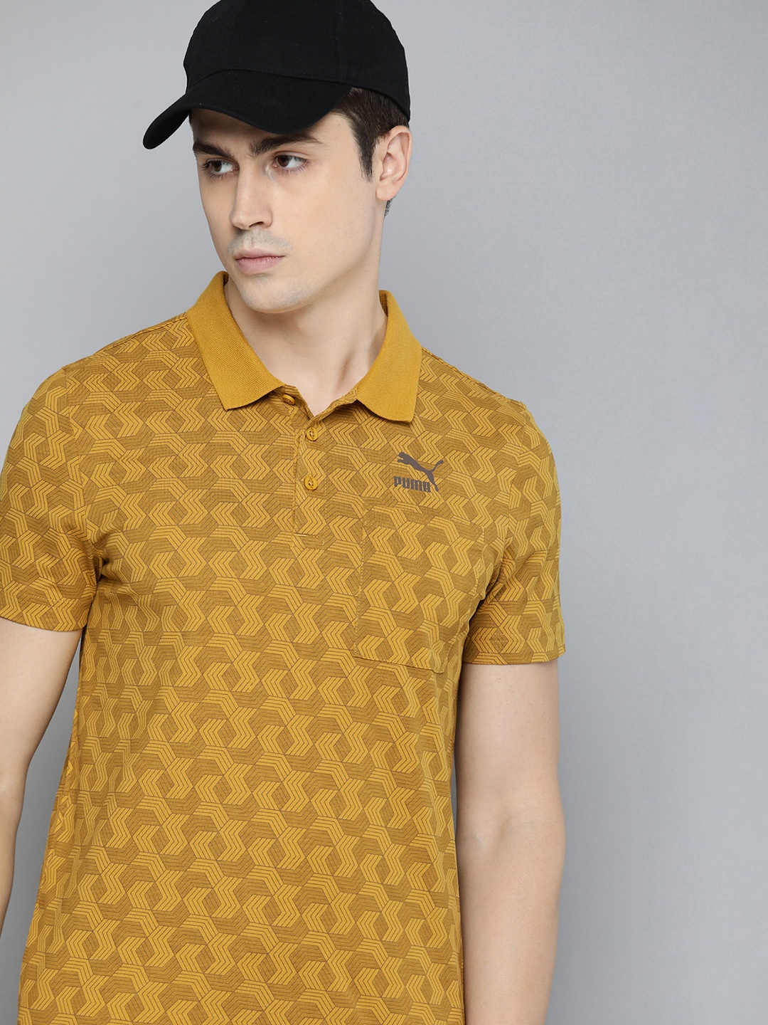 

Puma Classics Utility Aop Polo Collar Slim Fit Printed Pure Cotton Outdoor T-shirt, Mustard