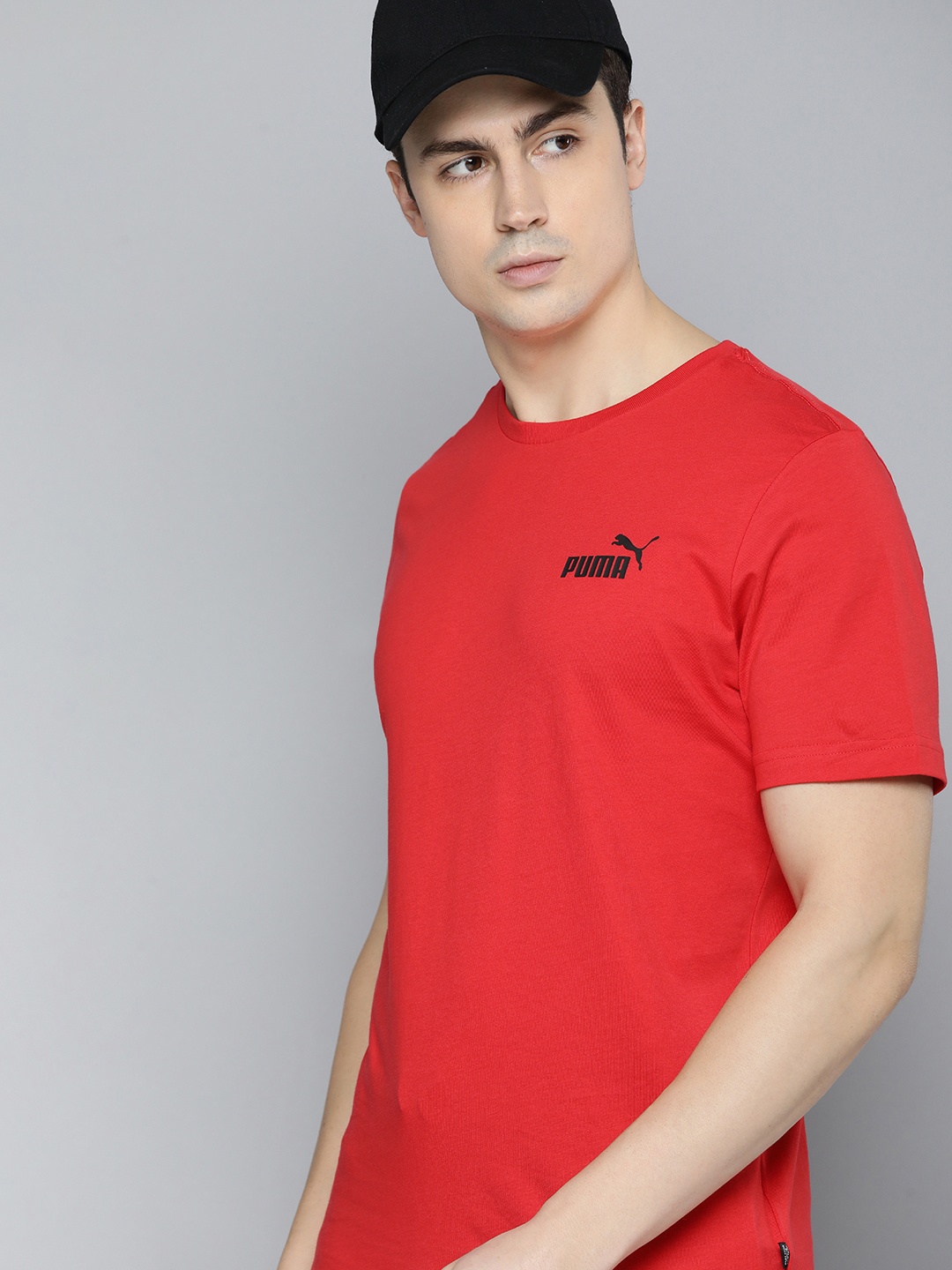 

Puma Essentials Small Brand Logo Printed Round Neck Pure Cotton Outdoor T-shirt, Red