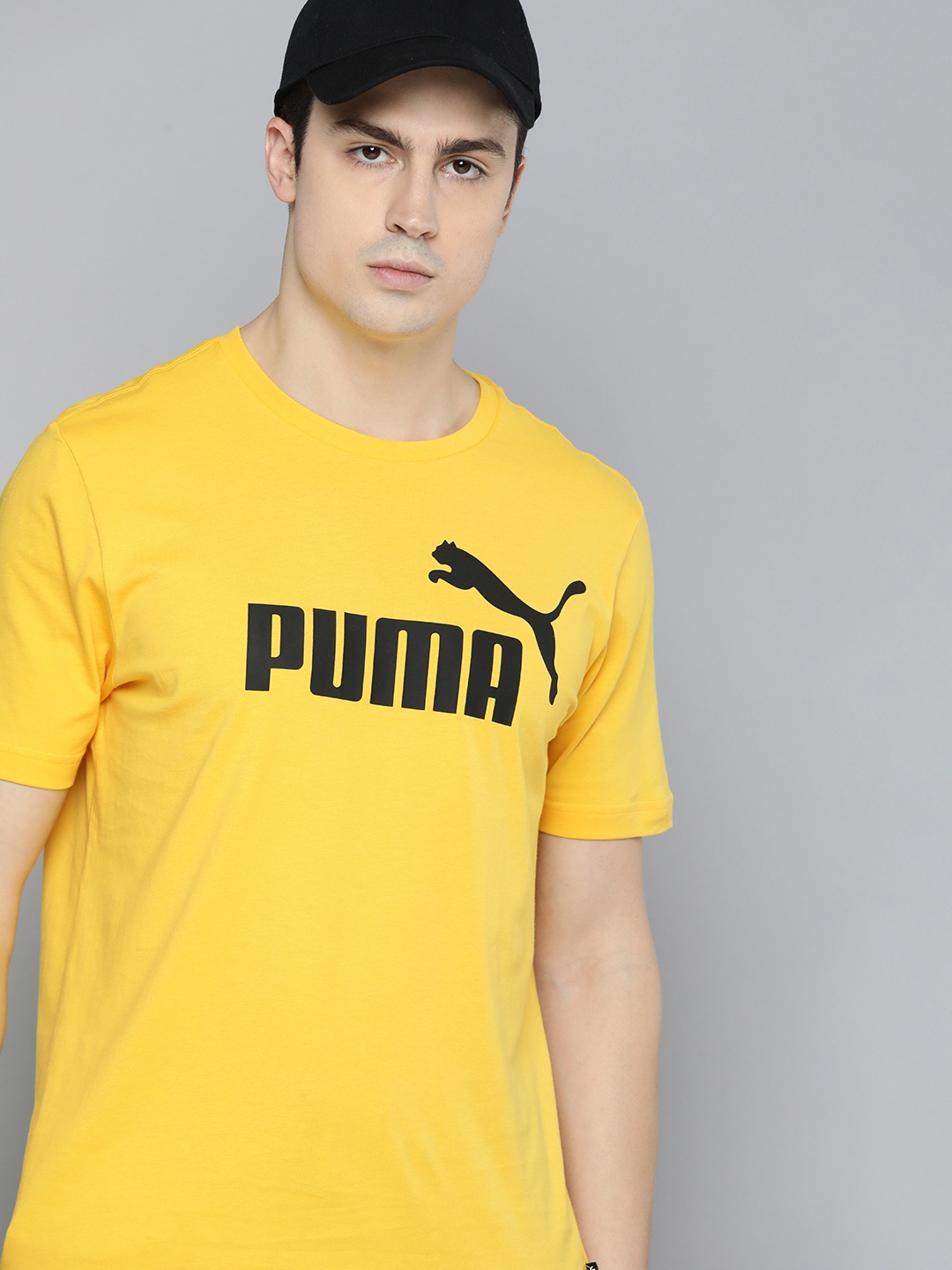 

Puma ESS Logo Regular Fit Brand Logo Printed Round Neck Pure Cotton Outdoor T-shirt, Yellow