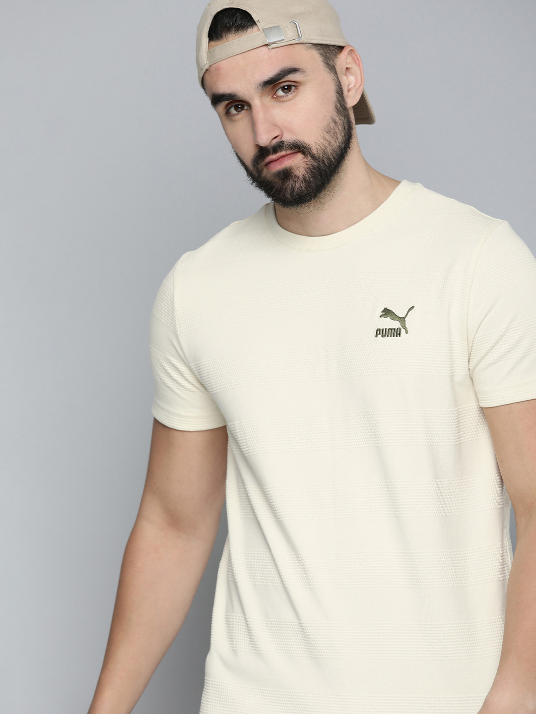 

Puma Classics Jacquard Pure Cotton Slim Fit T-shirt, Off white