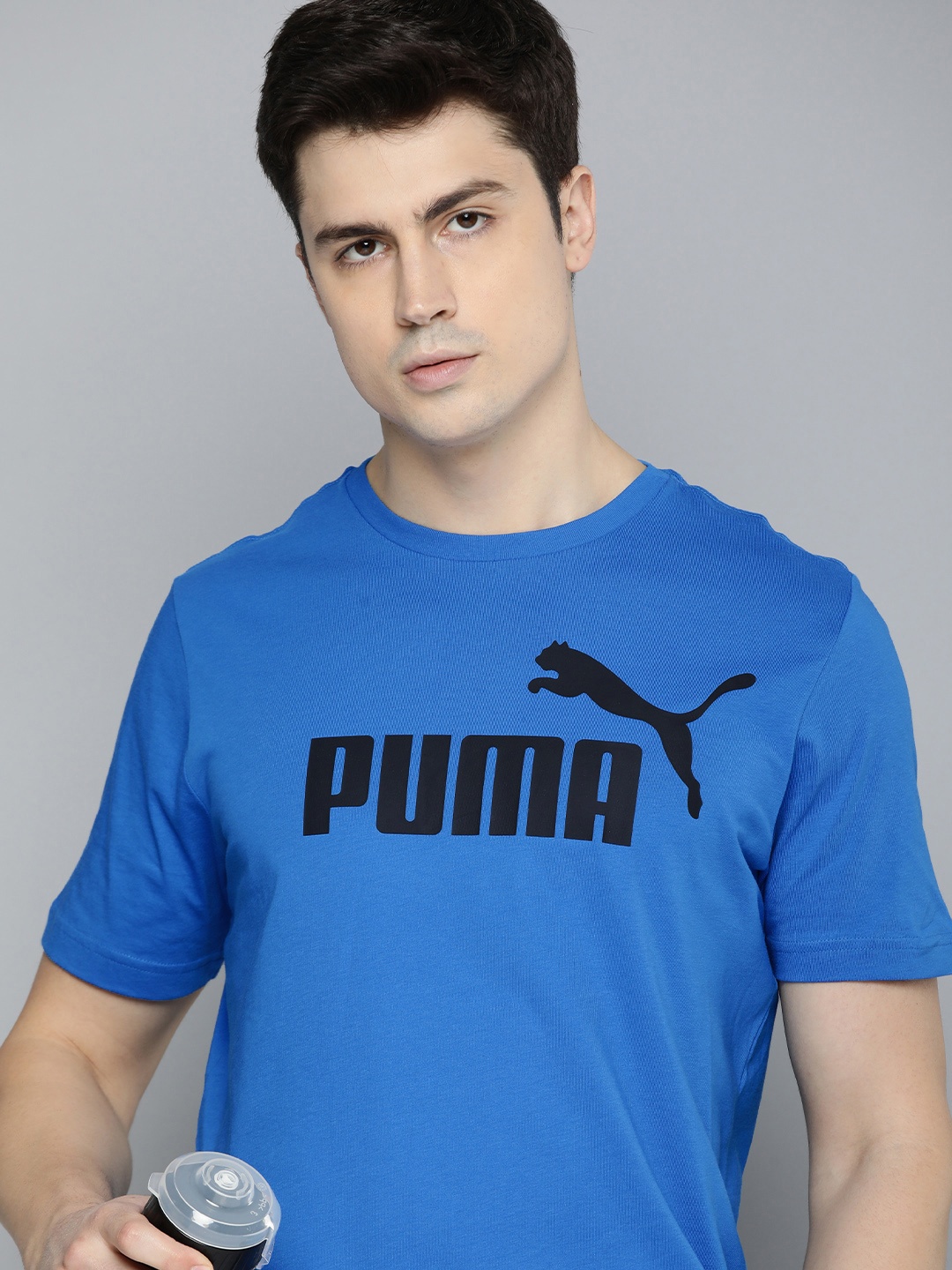 

Puma ESS Logo Regular Fit Brand Logo Printed Pure Cotton Out Door T-shirt, Blue