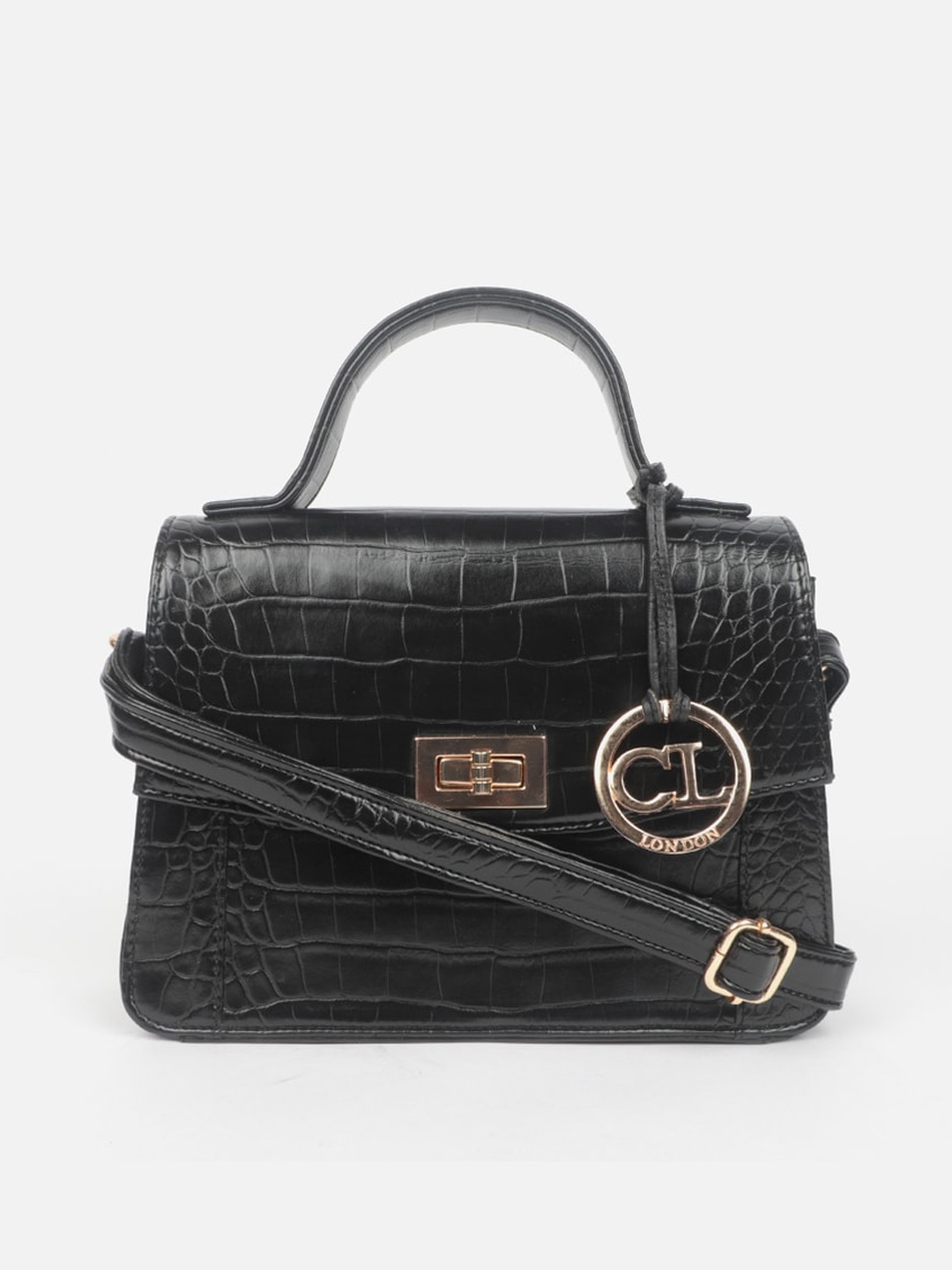 

Carlton London Textured Structured Satchel, Black