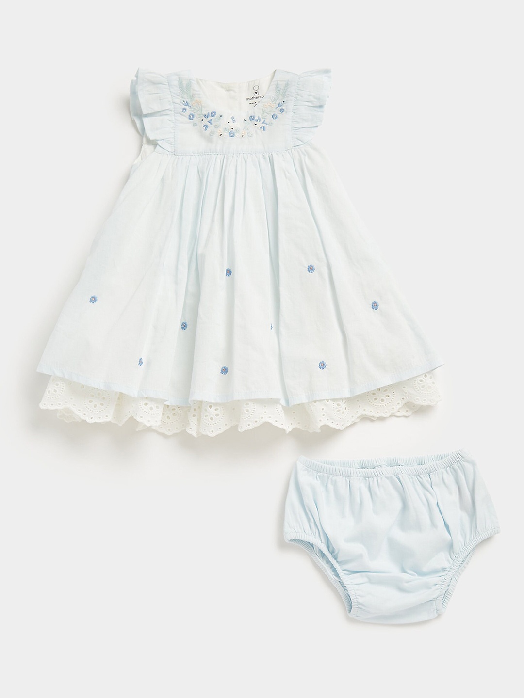

mothercare Floral Embroidered Flutter Sleeve A-Line Dress, Blue
