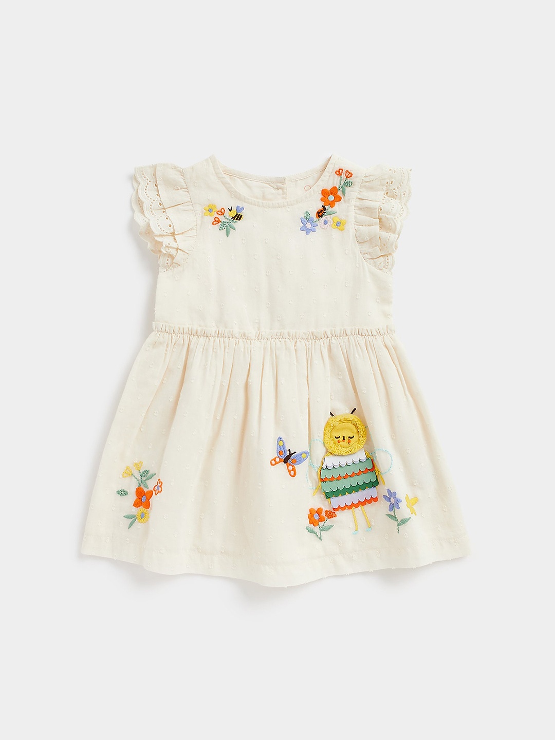 

mothercare Girls Floral Flutter Sleeve Fit & Flare Dress, Cream