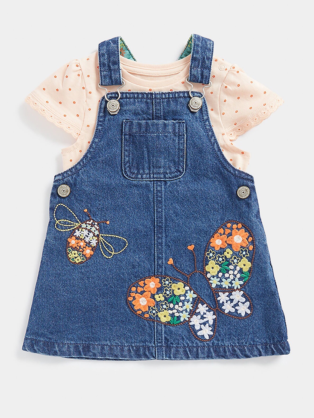 

mothercare Girls Floral Print Pinafore Dress, Blue
