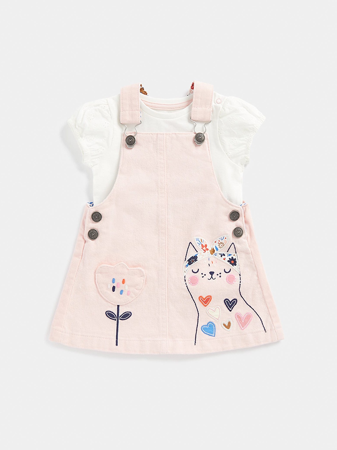 

mothercare Girls Graphic Printed Applique Pure Cotton Pinafore Dress, Peach