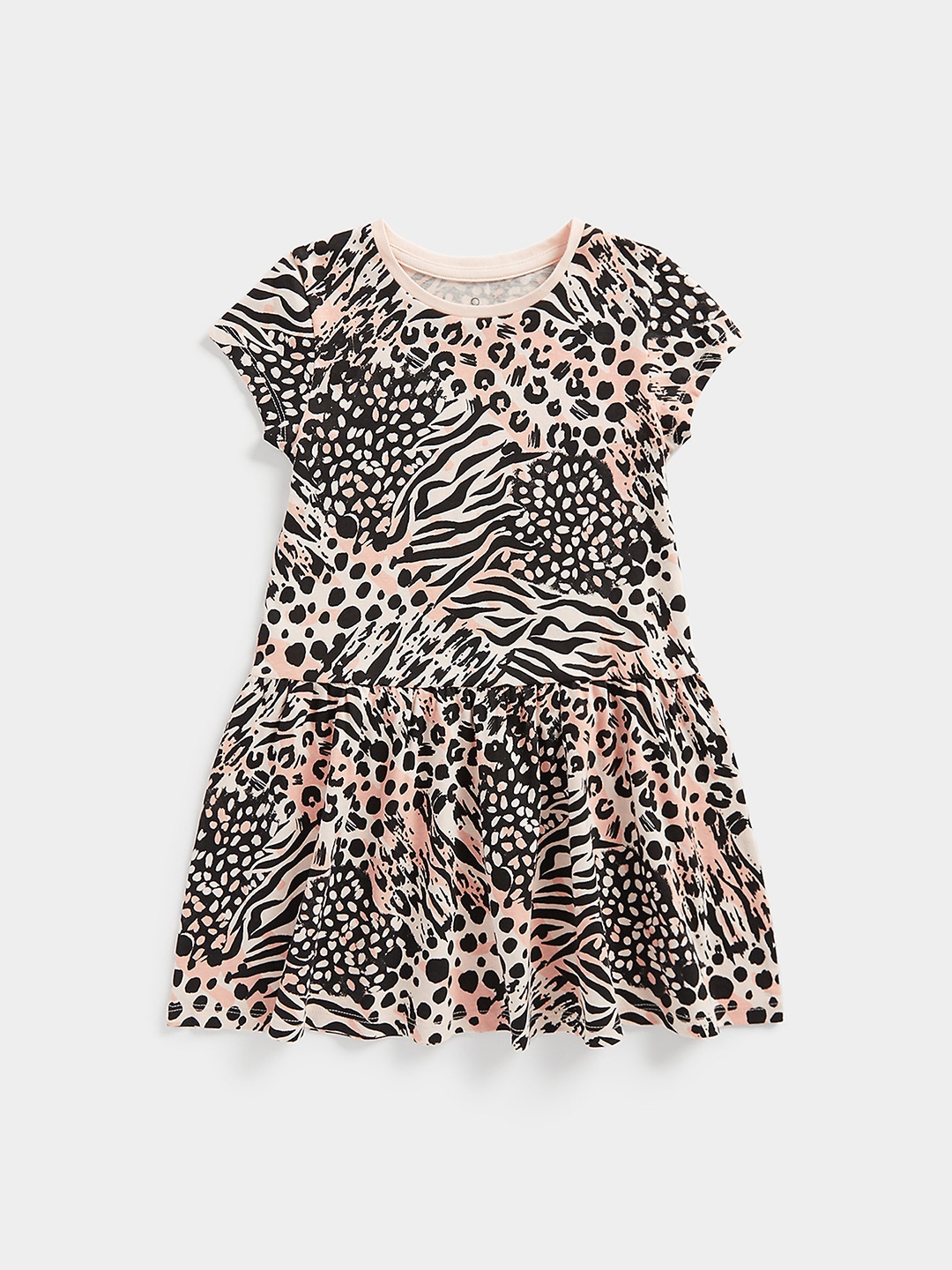 

mothercare Girls Animal Printed Round Neck Pure Cotton Fit & Flare Dress, Peach