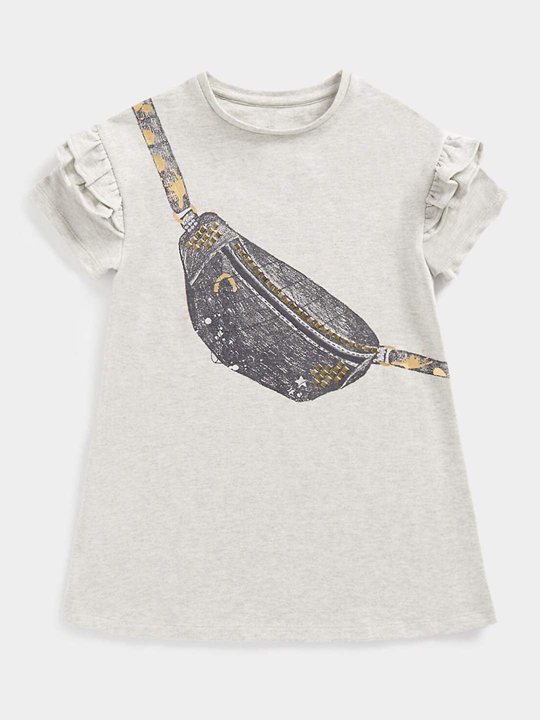 

mothercare Girls Graphic Pinted Round Neck Pure Cotton A-Line Dress, Grey