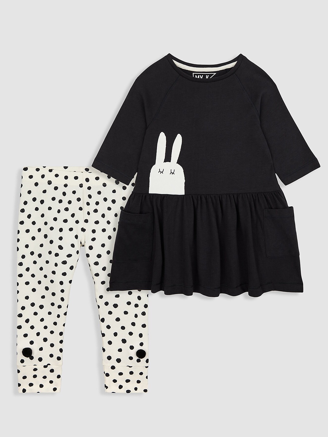 

mothercare Girls Pack of 2 Printed A-Line Dress, Black