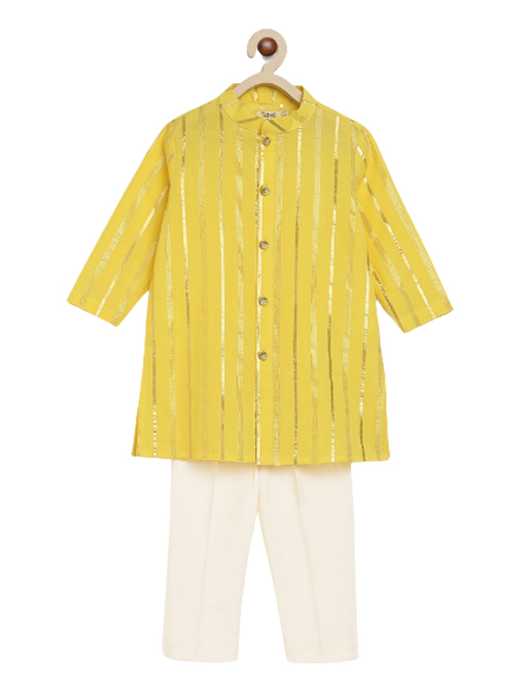 

Tiber Taber Infants Striped Pure Cotton Regular Kurta with Trousers, Yellow