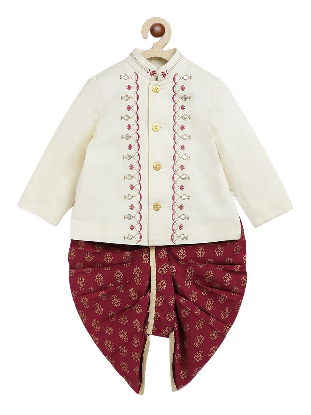 

Tiber Taber Infants Floral Embroidered Pure Cotton Regular Kurta with Dhoti Pants, Cream