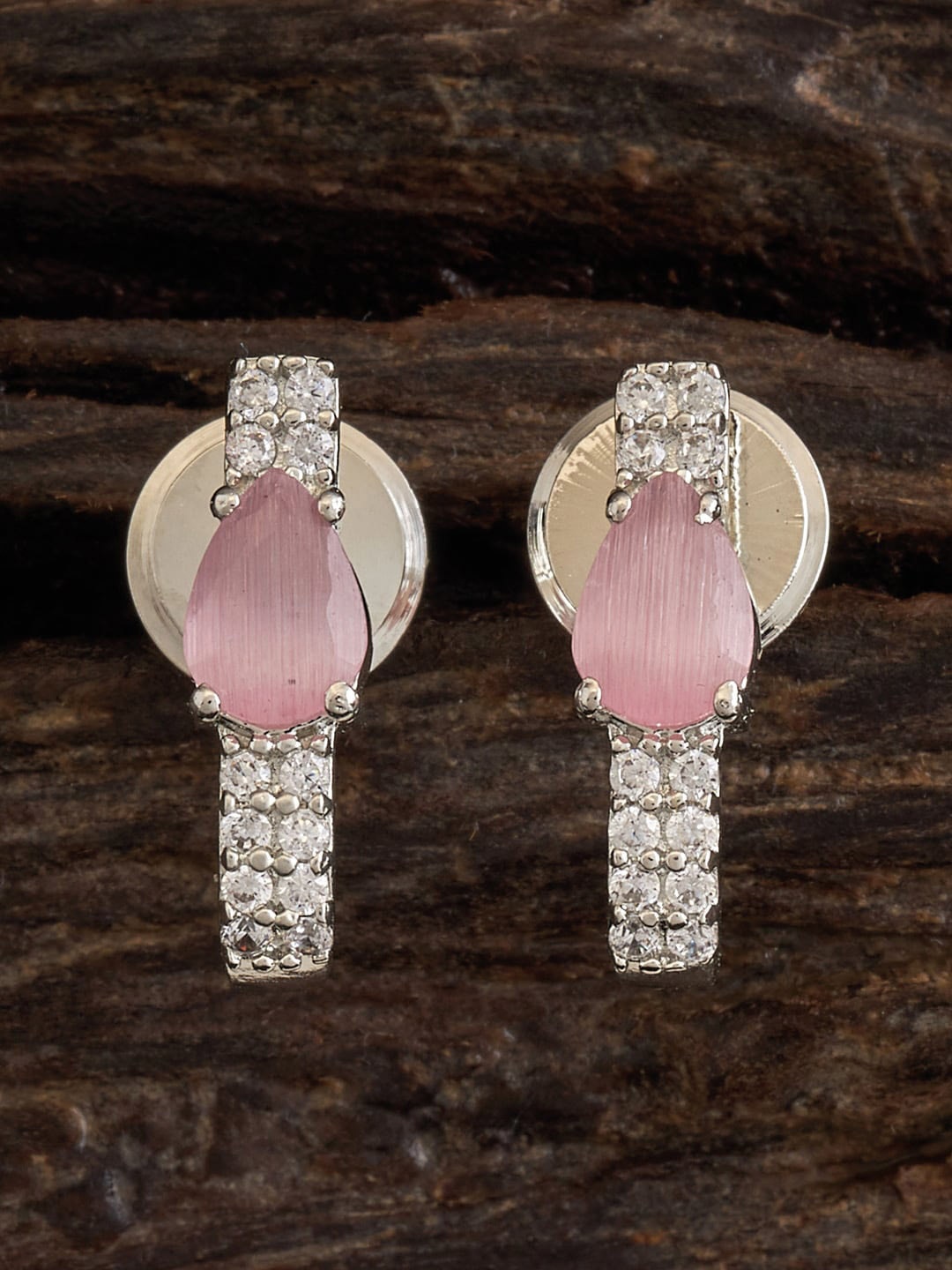 

Kushal's Fashion Jewellery Rhodium-Plated Teardrop Shaped Studs Earrings, Pink