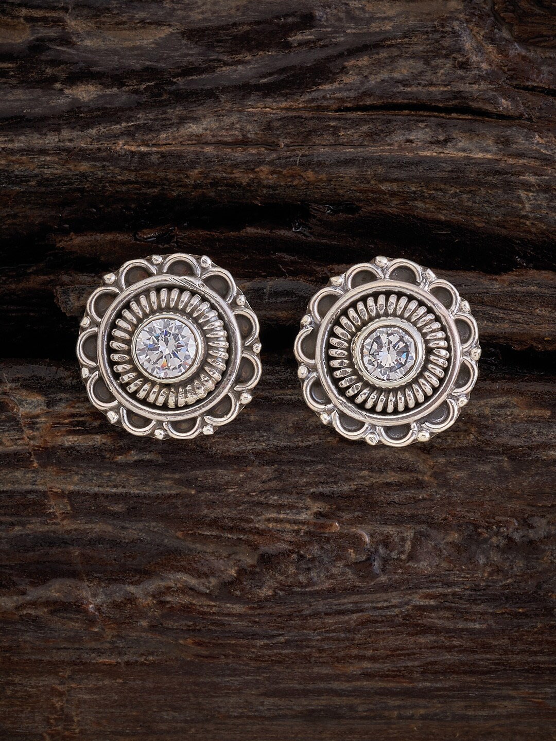 

Kushal's Fashion Jewellery Rhodium-Plated Studded Circular Studs, Silver