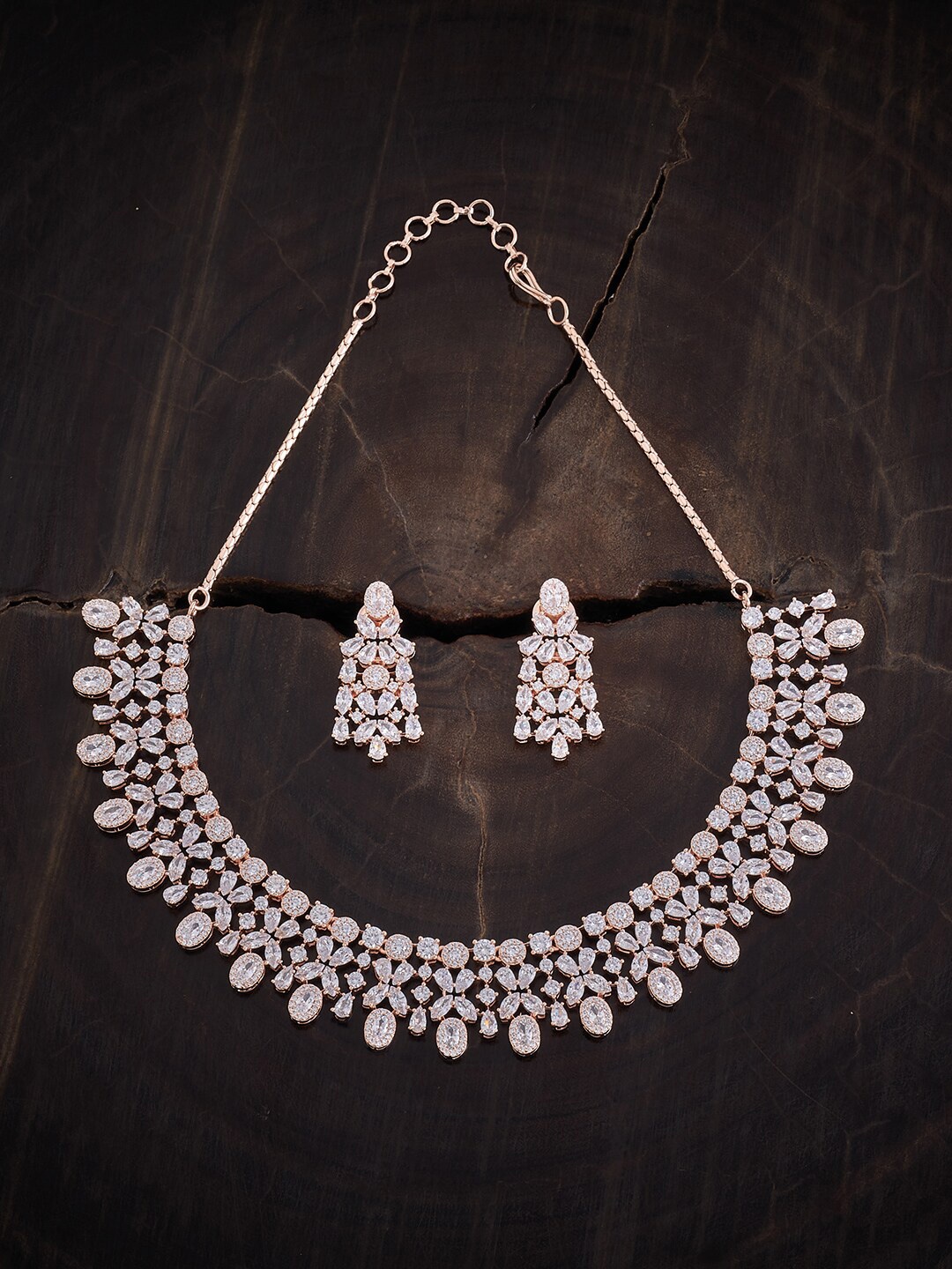 

Kushal's Fashion Jewellery Rose Gold-Plated CZ-Studded Jewellery Set