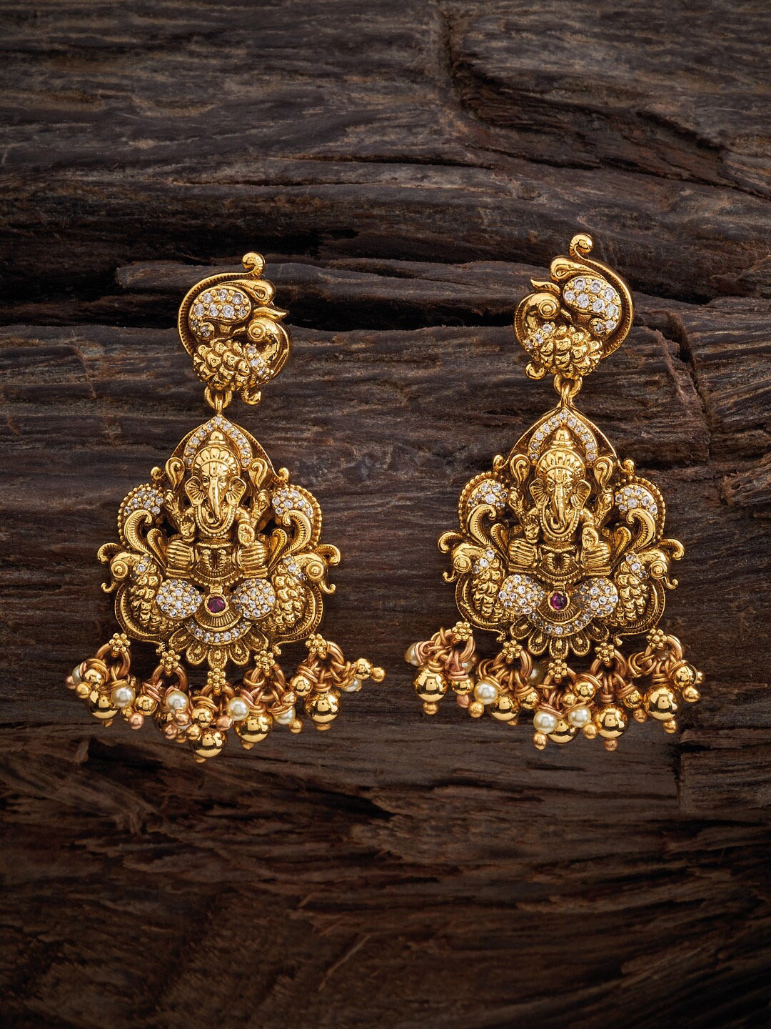 

Kushal's Fashion Jewellery 92.5 Pure Silver Gold-Plated Temple Drop Earrings