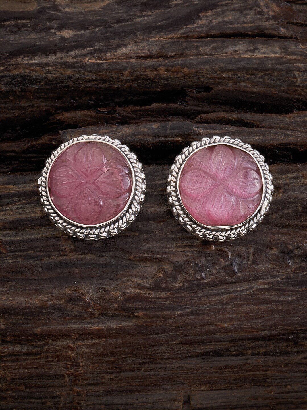 

Kushal's Fashion Jewellery Rhodium-Plated Circular Stud Earrings, Pink